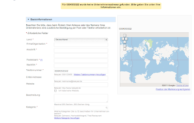 Google Places - Die Eingabemaske zum Erstellen eines Eintrags