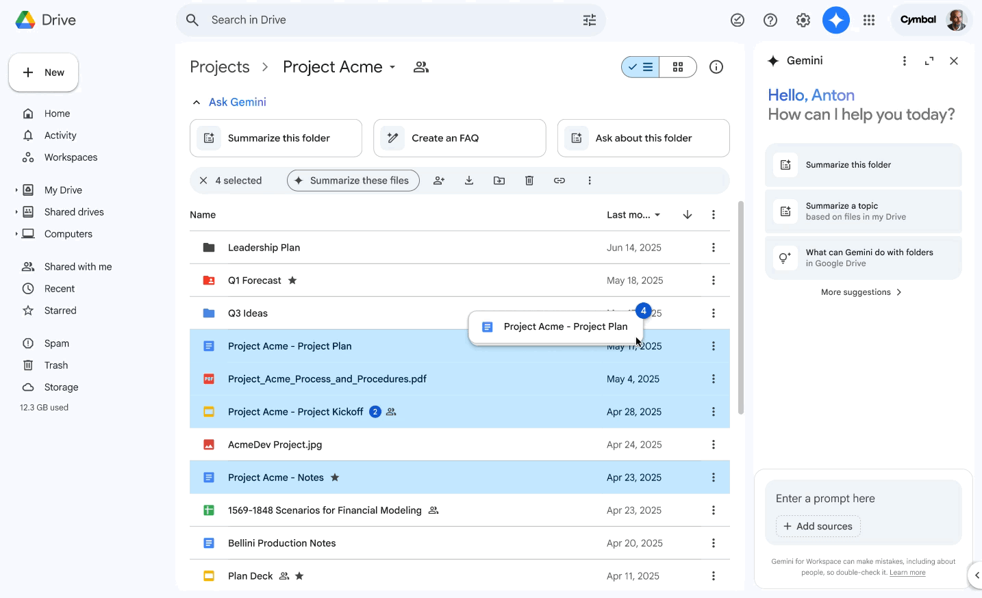 Drag and drop sources into the side panel to drive your conversation
